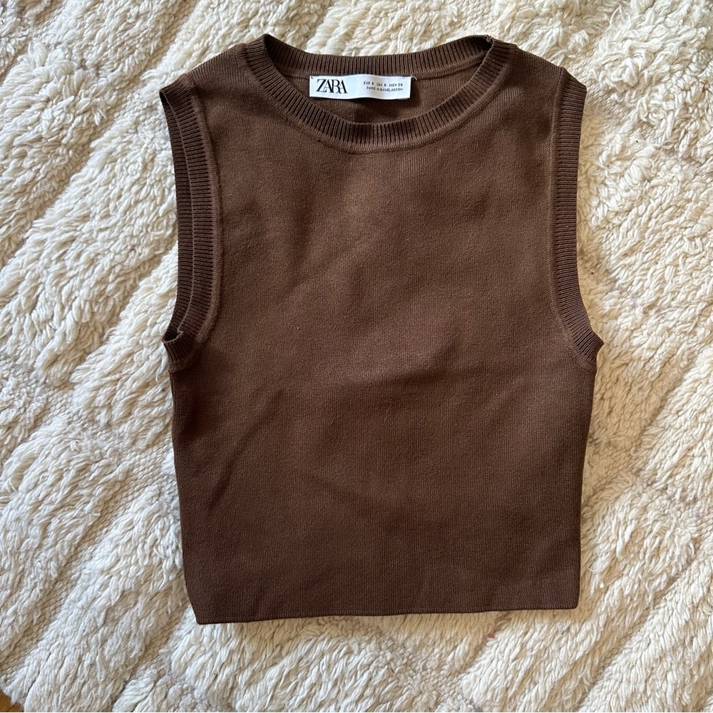 Zara Chocolate Brown Knit Sleeveless Top